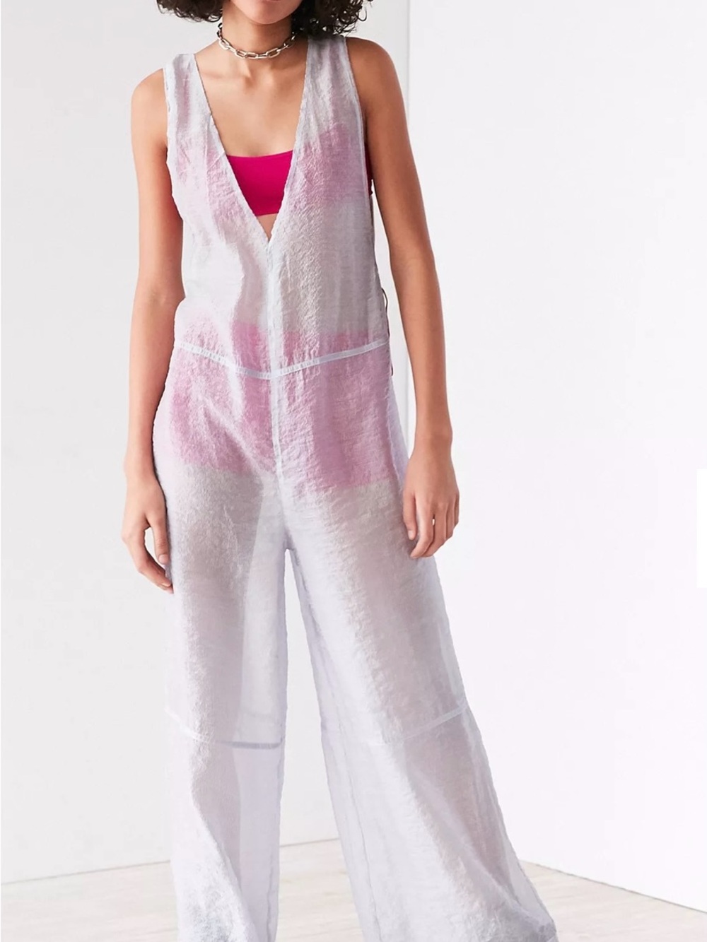 Urban Outfitters BDG Sheer Seersucker Wide-Leg Parachute Jumpsuit
